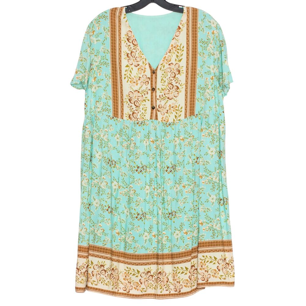Tunic Dress Floral Boho Cottage Festival Flowy Casual Summer V Neck Blue Size XL